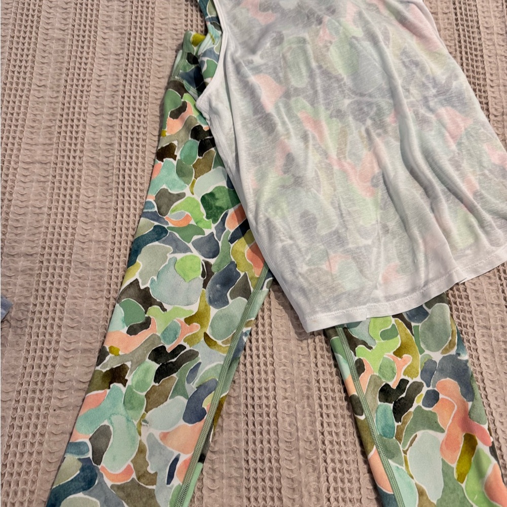 Athleta Green and Blue Matching Leggings Set